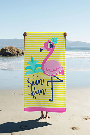 Dijital Baskı Plaj Deniz Havlusu Flamingo Desenli Peştamal HVL0211