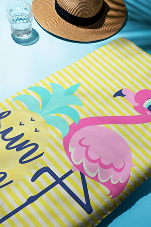 Dijital Baskı Plaj Deniz Havlusu Flamingo Desenli Peştamal HVL0211