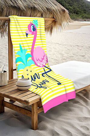 Dijital Baskı Plaj Deniz Havlusu Flamingo Desenli Peştamal HVL0211