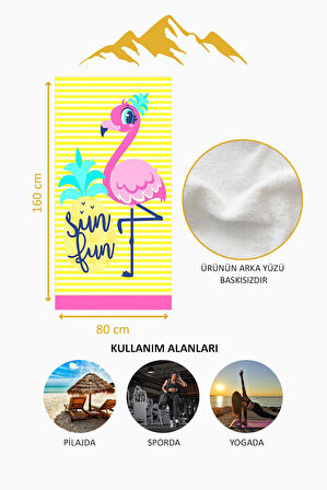 Dijital Baskı Plaj Deniz Havlusu Flamingo Desenli Peştamal HVL0211