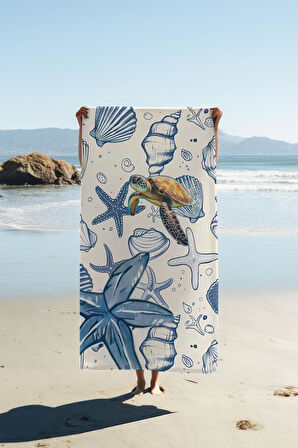Dijital Baskı Plaj Deniz Havlusu Kaplumbağa Desenli Peştamal HVL0213