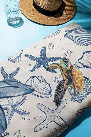 Dijital Baskı Plaj Deniz Havlusu Kaplumbağa Desenli Peştamal HVL0213