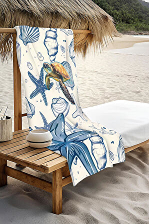 Dijital Baskı Plaj Deniz Havlusu Kaplumbağa Desenli Peştamal HVL0213