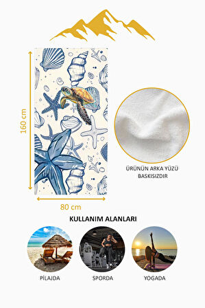 Dijital Baskı Plaj Deniz Havlusu Kaplumbağa Desenli Peştamal HVL0213