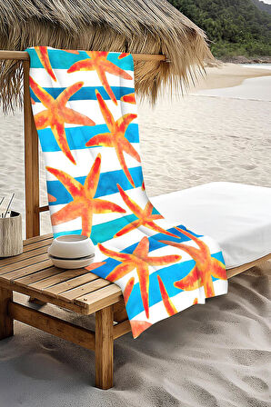 Dijital Baskı Plaj Deniz Havlusu Deniz Yıldızı Desenli Peştamal HVL0217