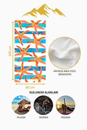 Dijital Baskı Plaj Deniz Havlusu Deniz Yıldızı Desenli Peştamal HVL0217