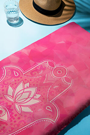 Dijital Baskı Plaj Deniz Havlusu Hamsa Lotus Mandala Desenli Peştamal HVL0218