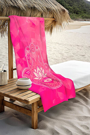 Dijital Baskı Plaj Deniz Havlusu Hamsa Lotus Mandala Desenli Peştamal HVL0218