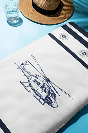 Dijital Baskı Plaj Deniz Havlusu Helikopter Desenli Peştamal HVL0227