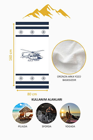 Dijital Baskı Plaj Deniz Havlusu Helikopter Desenli Peştamal HVL0227