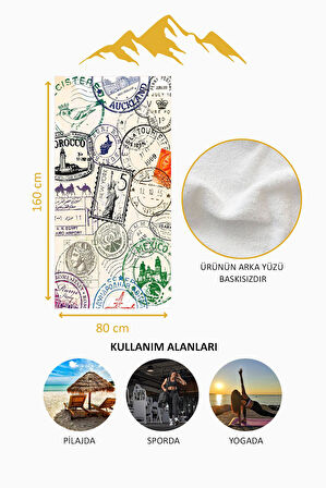 Dijital Baskı Plaj Deniz Havlusu Posta Pulu Desenli Peştamal HVL0228