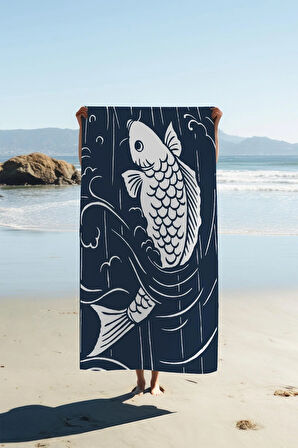 Dijital Baskı Plaj Deniz Havlusu Balık Desenli Peştamal HVL0229