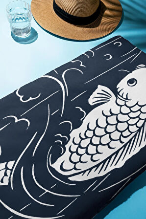 Dijital Baskı Plaj Deniz Havlusu Balık Desenli Peştamal HVL0229