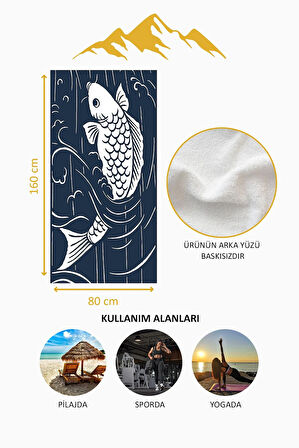 Dijital Baskı Plaj Deniz Havlusu Balık Desenli Peştamal HVL0229