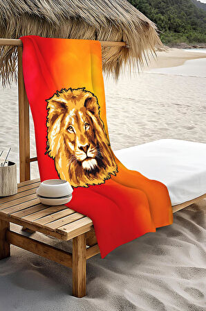 Dijital Baskı Plaj Deniz Havlusu Genç Sportif Aslan Desen Peştamal HVL0236