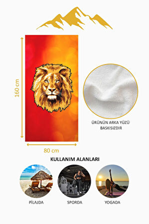Dijital Baskı Plaj Deniz Havlusu Genç Sportif Aslan Desen Peştamal HVL0236