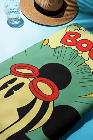 Dijital Baskı Plaj Deniz Havlusu Retro Mickey Desenli Peştamal HVL0144