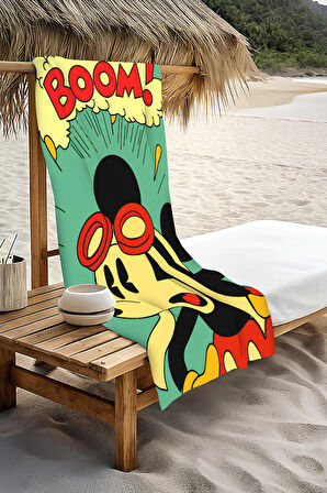 Dijital Baskı Plaj Deniz Havlusu Retro Mickey Desenli Peştamal HVL0144