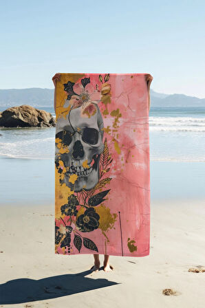 Dijital Baskı Plaj Deniz Havlusu Modern Kuru Kafa Desenli Peştamal HVL0146