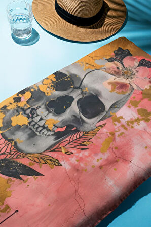 Dijital Baskı Plaj Deniz Havlusu Modern Kuru Kafa Desenli Peştamal HVL0146