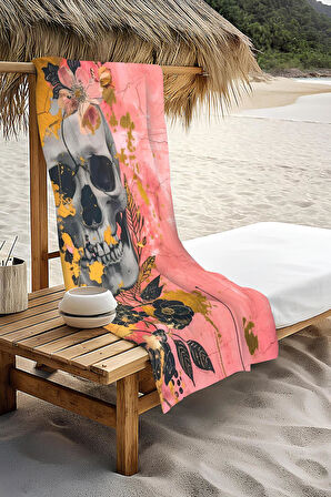 Dijital Baskı Plaj Deniz Havlusu Modern Kuru Kafa Desenli Peştamal HVL0146
