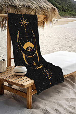 Dijital Baskı Plaj Deniz Havlusu Ay ve Yıldız Desenli Peştamal HVL0148