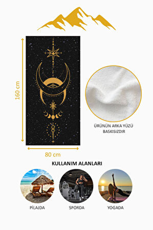 Dijital Baskı Plaj Deniz Havlusu Ay ve Yıldız Desenli Peştamal HVL0148
