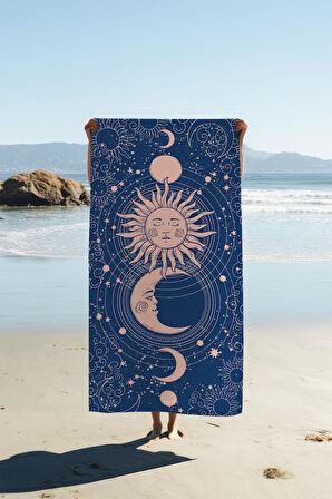 Dijital Baskı Plaj Deniz Havlusu Ay ve Yıldız Desenli Peştamal HVL0149