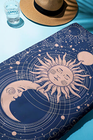 Dijital Baskı Plaj Deniz Havlusu Ay ve Yıldız Desenli Peştamal HVL0149