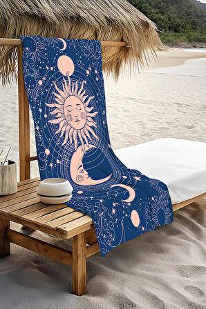 Dijital Baskı Plaj Deniz Havlusu Ay ve Yıldız Desenli Peştamal HVL0149