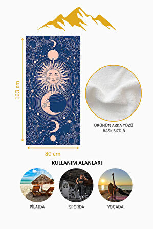 Dijital Baskı Plaj Deniz Havlusu Ay ve Yıldız Desenli Peştamal HVL0149