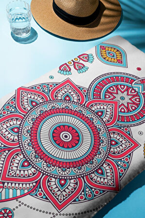 Dijital Baskı Plaj Deniz Havlusu Mandala Desenli Peştamal HVL0150