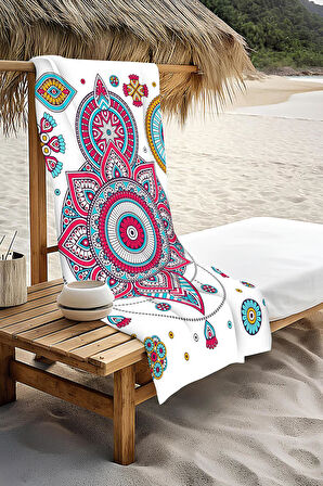 Dijital Baskı Plaj Deniz Havlusu Mandala Desenli Peştamal HVL0150