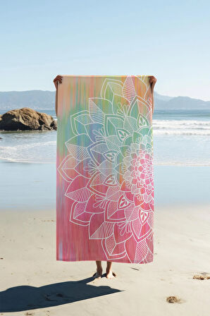 Dijital Baskı Plaj Deniz Havlusu Mandala Desenli Peştamal HVL0152