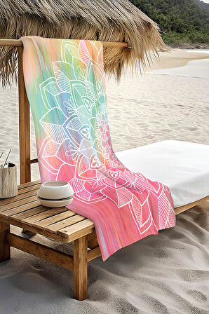 Dijital Baskı Plaj Deniz Havlusu Mandala Desenli Peştamal HVL0152