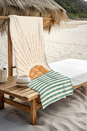 Dijital Baskı Plaj Deniz Havlusu Soyut Güneş Desenli Peştamal HVL0153