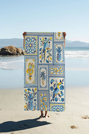 Dijital Baskı Plaj Deniz Havlusu Modern Bacı Milano Desenli Peştamal HVL0157