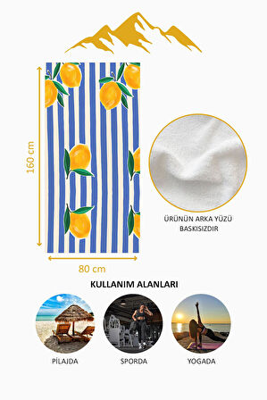 Dijital Baskı Plaj Deniz Havlusu Limon Desenli Peştamal HVL0159