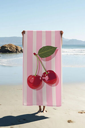 Dijital Baskı Plaj Deniz Havlusu Kiraz Desenli Peştamal HVL0160