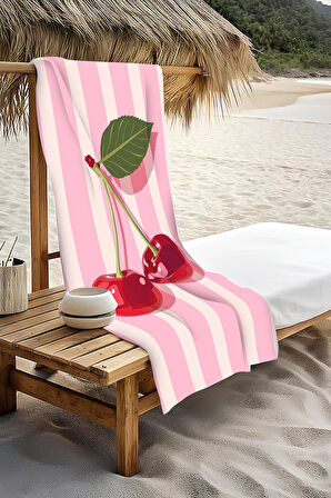 Dijital Baskı Plaj Deniz Havlusu Kiraz Desenli Peştamal HVL0160