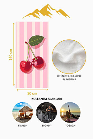 Dijital Baskı Plaj Deniz Havlusu Kiraz Desenli Peştamal HVL0160
