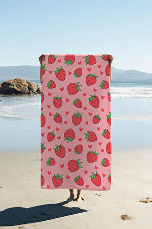Dijital Baskı Plaj Deniz Havlusu Çilek Desenli Peştamal HVL0161
