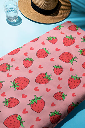 Dijital Baskı Plaj Deniz Havlusu Çilek Desenli Peştamal HVL0161