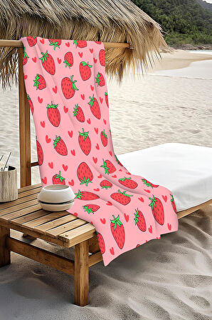 Dijital Baskı Plaj Deniz Havlusu Çilek Desenli Peştamal HVL0161