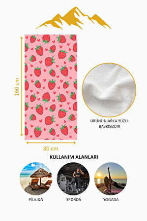 Dijital Baskı Plaj Deniz Havlusu Çilek Desenli Peştamal HVL0161