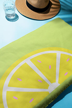 Dijital Baskı Plaj Deniz Havlusu Limon Desenli Peştamal HVL0162