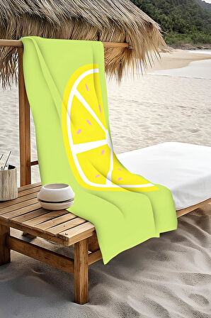 Dijital Baskı Plaj Deniz Havlusu Limon Desenli Peştamal HVL0162