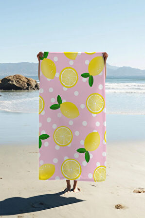 Dijital Baskı Plaj Deniz Havlusu Limon Desenli Peştamal HVL0163