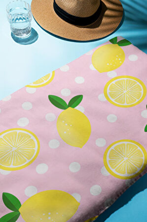 Dijital Baskı Plaj Deniz Havlusu Limon Desenli Peştamal HVL0163