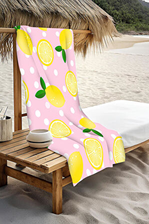 Dijital Baskı Plaj Deniz Havlusu Limon Desenli Peştamal HVL0163
